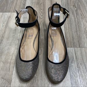 J.crew Multi Color Glitter Flats Ankle Strap